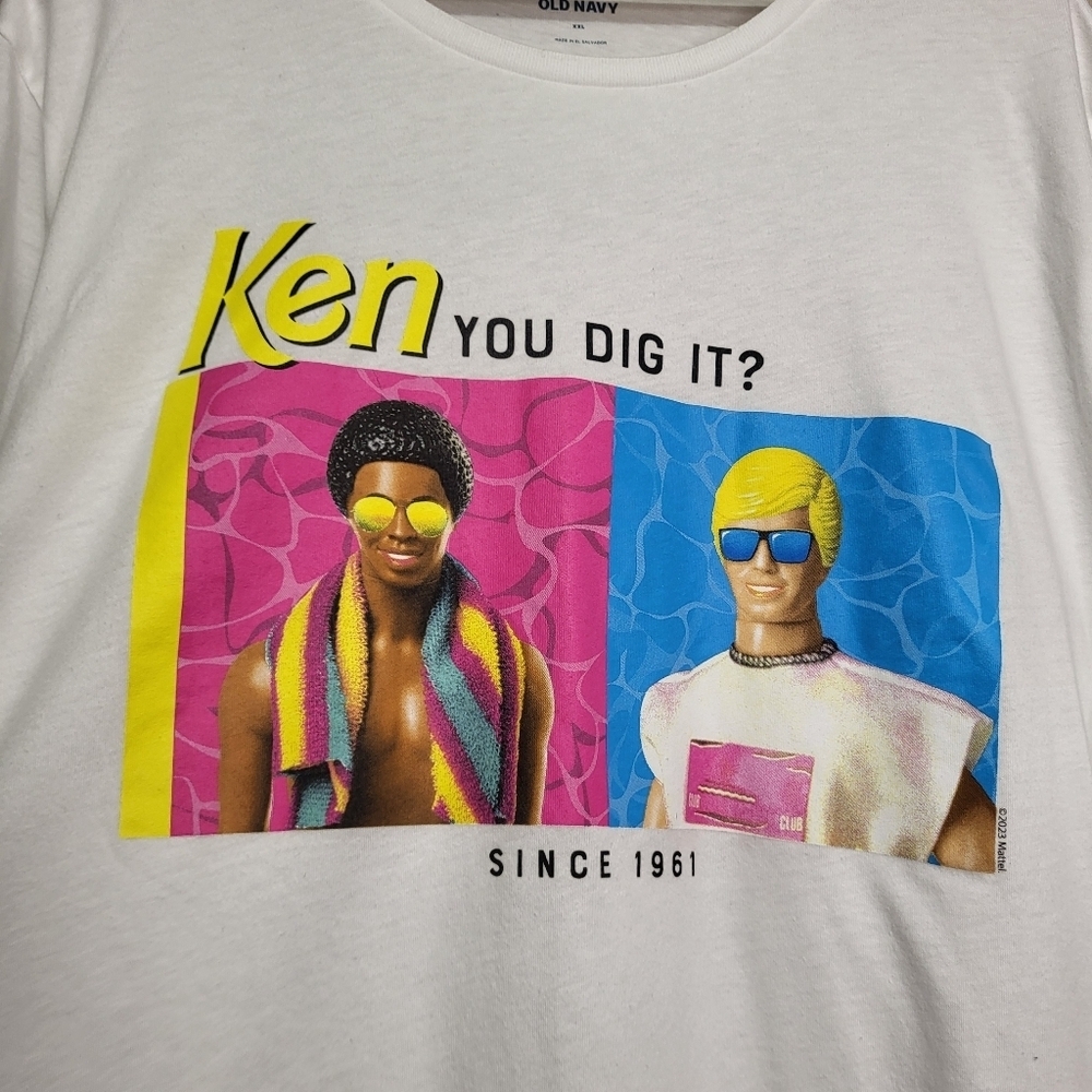 Old Navy White Graphic T-Shirt with Ken Print. Mens XXL - Picture 2 of 7